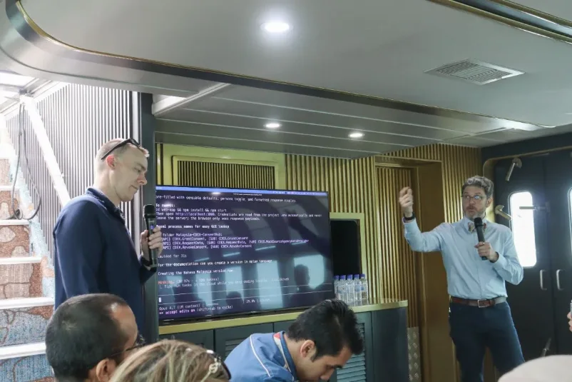 Jeremy Eastburn and Michael Bachman demonstrating the live application build